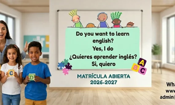 Cartel informativo de matrícula abierta 2026-2027 para clases de inglés en academia Your English Time.
